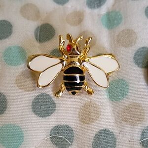 Gold and White Bee Brooch
